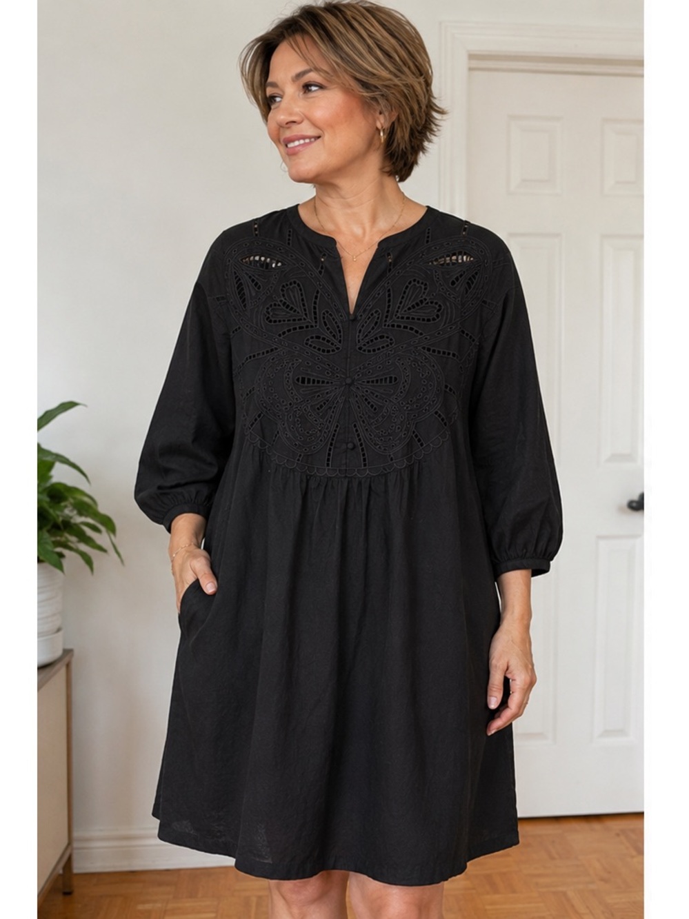 Black Embroidered Cotton Dress